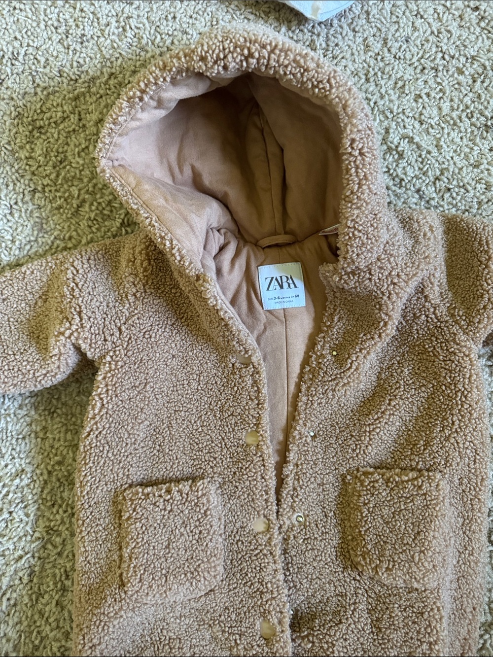 Zara Hooded Teddy Sherpa Coat in Camel Beige